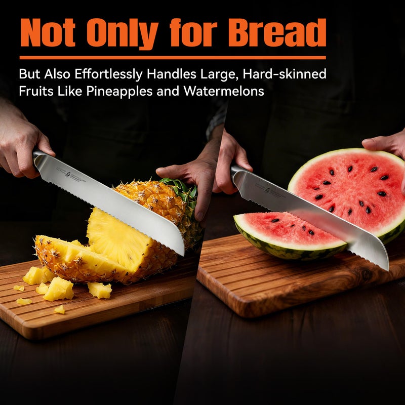 TUO Bread Knife, 9 inch Sharp Serrated Slicing Knife for Homemade Sourdough Bread, High Carbon German Steel, Ergonomic Handle, Gift Box Included - Image 5